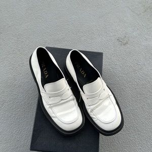 Prada White Patent Loafers